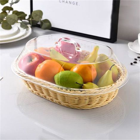 Panier À Pain En Rotin Synthétique Avec Couvercle Acrylique - Panier À Pique-Nique Tissé Pour Conservation Et Service Alimentaire - 1 Pièce (1/5)