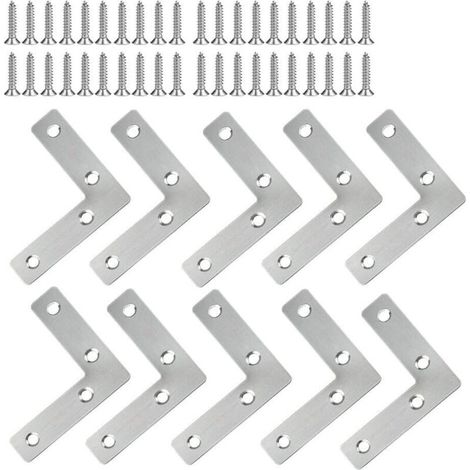 Équerres d'angle en acier inoxydable 60 x 60 mm, 10 pièces, fixations pour meubles, plaques de réparation, connecteurs en L avec vis (1/5)