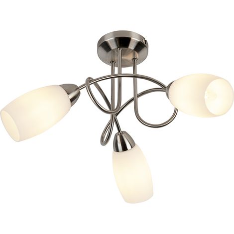 QAZQA Clásico/Antiguo Plafón clásico acero 3 luces - Fortress Vidrio /Acero Redonda Adecuado para LED Max. 3 x 40 Watt