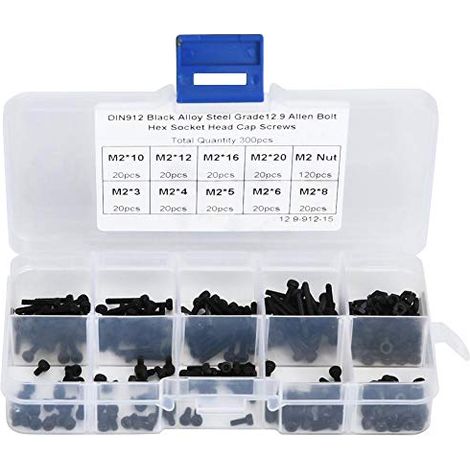 300 stücke M2 x 3-20mm 12,9 Grade Schwarz Innensechskantschraube Bolzen und Mutter Kit Alloy Steel Linsenkopfschraube Schrauben