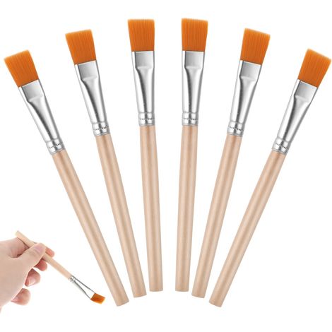 Lot de 6 pinceaux plats de 1,9 cm - Pinceaux de peinture acrylique aquarelle - Petit pinceau en vrac avec manche en bois - Pour projets d'artisanat (1/5)