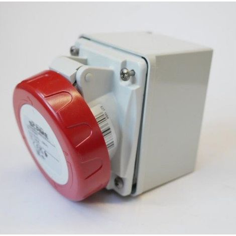 Prise murale en saillie rouge 3P+T 16A 6H 380-415V 50Hz à clapet de protection bornes à vis Sobem-Scame (1/2)