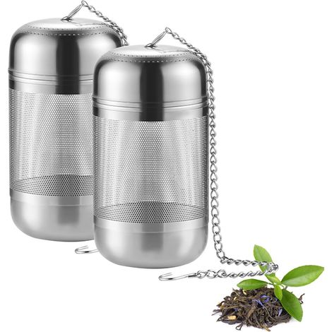 Infuseur à thé en vrac, lot de 2, en acier inoxydable, maille fine avec chaînette. Infuseur à thé en vrac pour théière, mugs et tasses. (1/5)
