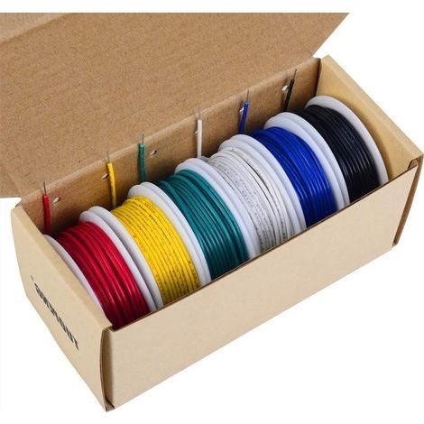 6 Bobines Fil Électrique 18 AWG, Cuivre Étame, Isolation PVC, 300V, Pour Raccordement Électronique (1/5)