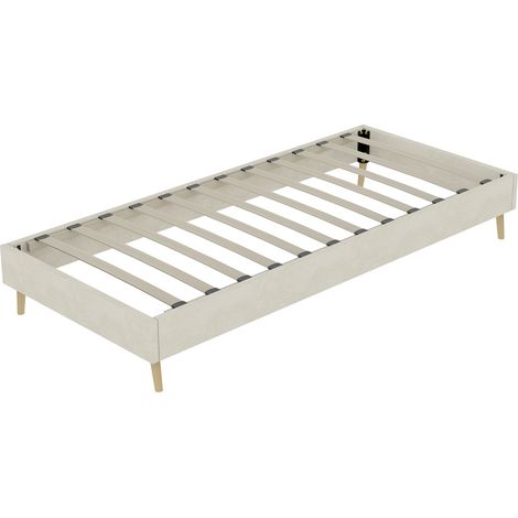 Letto a piattaforma moderno 90 x 200 cm beige in velluto e metallo, telaio basso HOMVRA (1/5)
