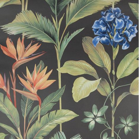 Oliana Charcoal Wallpaper Belgravia Decor Green Blue Orange Floral Tropical (1/3)