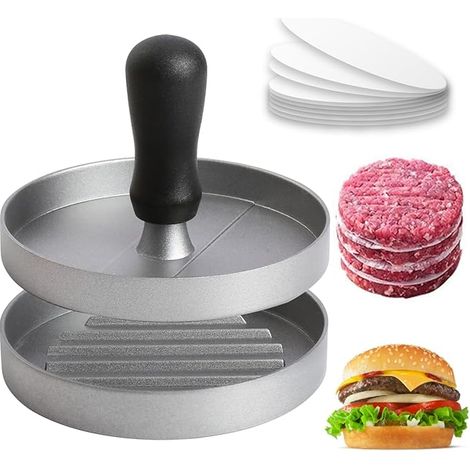 Burgerpresse mit 100 Blatt Backpapier, Hochwertige Fleischpresse mit Antihaftbeschichtung zum Einfachen Formen von Burgerpatties Ideal für Schmackhafte Burger, BBQ, Grill & Küche (1/5)