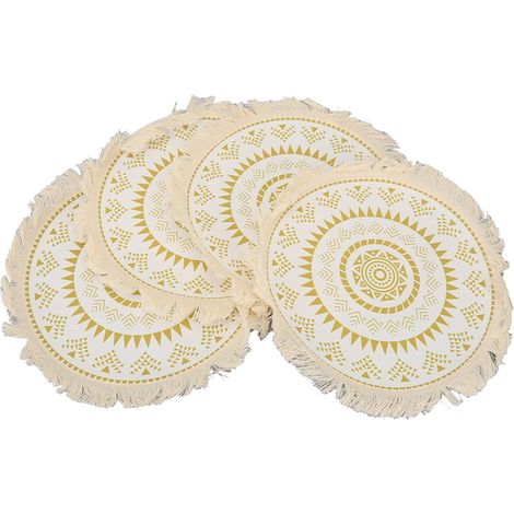 Set de 4 sets de table bohème en coton lavable, napperons tissés avec pompons pour séances photo esthétiques (1/5)