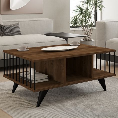 Couchtisch Dogliani, mit Füßen, 3 Fächer, rechteckig, 90x60x40h cm, Walnussbraun (1/5)