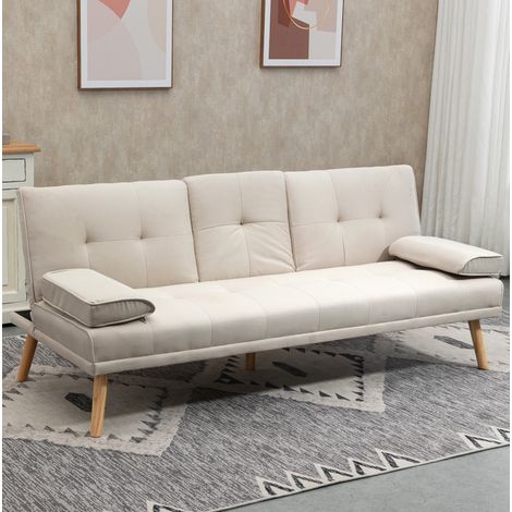 Canapé convertible 3 places in tessuto poliestere beige 181 cm con tavolino pieghevole (1/5)