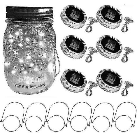 Lot de 6 guirlandes lumineuses LED pour couvercles de bocaux, 6 supports (bocaux non inclus), décoration pour bocaux Mason, décoration de terrasse et jardin (Taille, couleur : 1 m, 10 lumières multico (1/3)