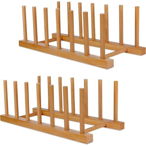 Égouttoir à vaisselle en bambou — Assiettes, vaisselle, casseroles et couvercles (Lot de 2)