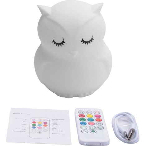 Filiyano – lampe rechargeable en silicone – Veilleuse LED hibou avec capteur tactile, télécommande, 9 couleurs, intensité variable, minuterie, lampe (1/5)