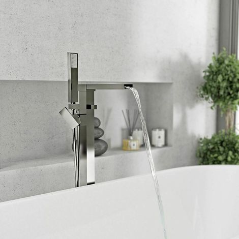 Ozone Chrome Square Freestanding Waterfall Bath Shower Mixer Modern Bathroom (1/5)