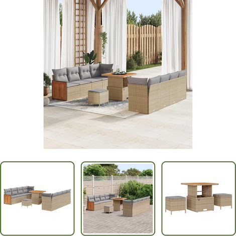 Mobilier extérieur - Ensemble de canapé de jardin 11 pcs Beige et Gris clair (1/5)