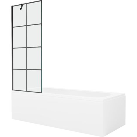 Mexen Vega baignoire rectangulaire 150 x 70 cm avec habillage et paroi 1-volet 70 cm, motif noir - 550115070X9507007077 (1/5)