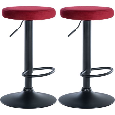 Set di 2 sgabelli da bar con seduta in tessuto di velluto rosso e struttura in metallo nero TDB10709