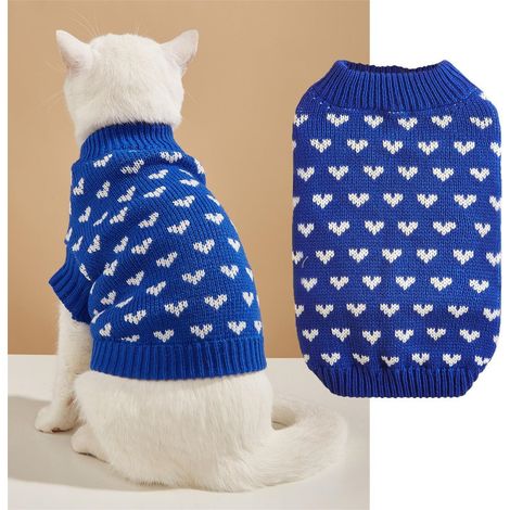 Pull-over Tricot Pour Chien Et Chat - Motif Coeur Blanc - En Fibre Acrylique - Taille M - Pour Fête Des Amoureux