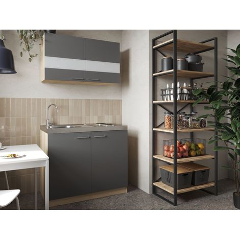 Küche Miniküche Singleküche Pantry Eiche Sägerau Grau Merle 100 cm Respekta
