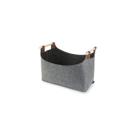 Panier à bûches en feutre épais – 40x22x27 cm – 2 poignées robustes – Pliable pour rangement facile – Sac à bois et journaux gris foncé