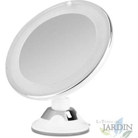 Specchio cosmetico Orbegozo con luce LED. 17cm di diametro. Ingrandimento x10.