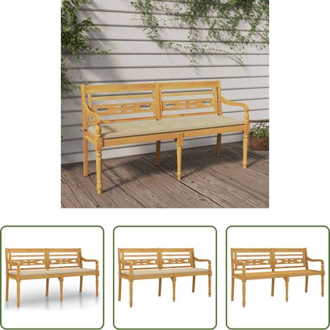 vidaXL Beiges Kissen - Batavia-Bank mit Beigem Kissen 150 cm Massivholz Teak (1/5)