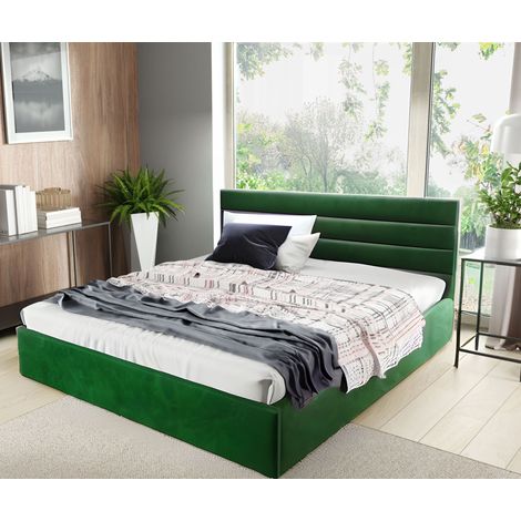 Sofello Polsterbett nach Maß 200x200 Metall-Lattenrost grün Velour Samtstoff Velvett mit Bettkasten und Stauraum (1/5)