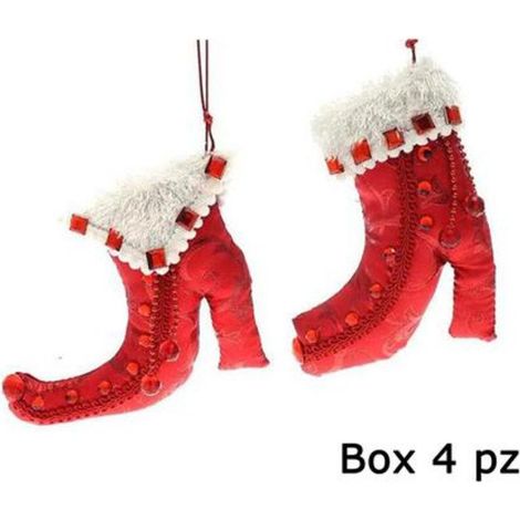 4 stivaletti per albero di natale h13 cm - colore rosso/bianco - addobbi natalizi decorazioni