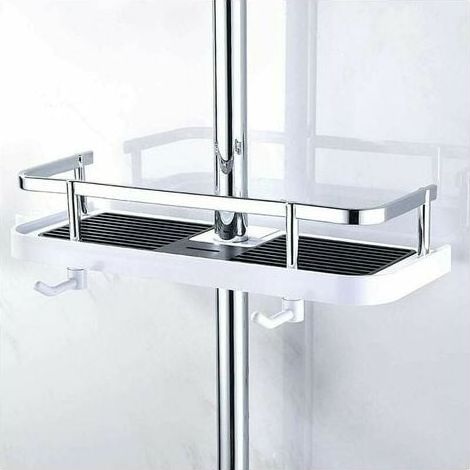 Adjustable wall-mounted shower shelf, storage basket for bathroom and kitchen, attaches to the pipe, practical wall mounting, practical, 30 x 12 x 6 cm (1/4)