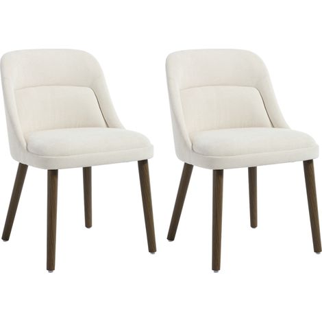 Wahson Modern Dining Chairs Chenille 2PCS, Kitchen Chairs with Backrest and Wood Legs for Dining Room Bedroom Living Room, White (1/5)