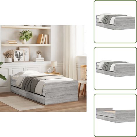 Bettgestell mit Schubladen Grau Sonoma 100x200 cm - Bettesrahmen - Holzbettfundament - Doppelbett - Boxspringbett - Grau (1/5)