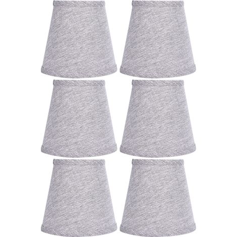 Lot de 6 abat-jour en tissu gris argenté E14 pour lampe de table ou plafonnier, idéal pour un hôtel ou un salon. (1/5)