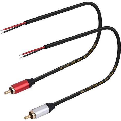 Câble adaptateur répartiteur mâle vers extrémité ouverte Audiory pour lecteurs, haut-parleurs et systèmes audio domestiques, disponible en rouge et argent. (1/4)