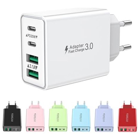 Chargeur USB C - 40 W - 2 Ports USB C + 2 Ports USB A - Compatible iPhone iPad Samsung - Pour Maison Bureau Voyage - 1 Pièce (1/5)