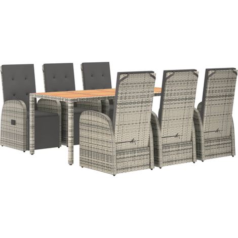 7 Piece Garden Dining Set Grey Poly Rattan&Solid Wood Acacia vidaXL (1/4)