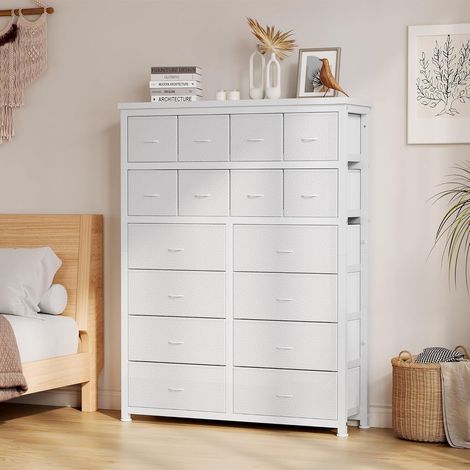 Commode de chambre avec 16 tiroirs - Blanc - Meuble de chambre - 100x30x130CM (1/5)