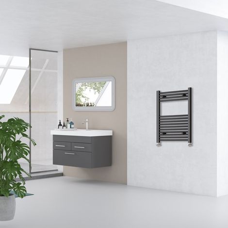 AICA 800x450mm Matt Black Straight Central Heating Towel Rail Radiator (1/5)