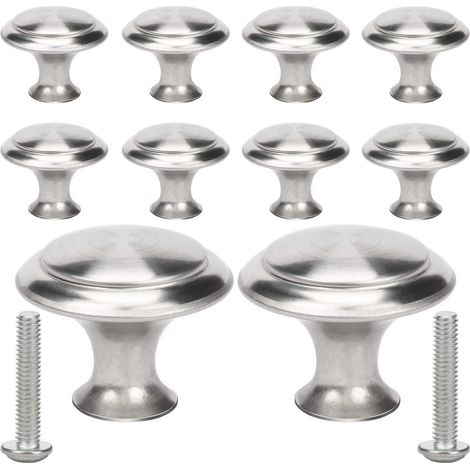 Lot de 10 poignées de meuble rondes argentées (avec vis) pour armoires et penderies (1/5)