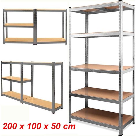 Dayplus – Étagère métallique 200x100x50cm – 5 niveaux – Charge max 875 kg – Assemblage sans vis – Pour garage, atelier, garde-manger – Galvanisé (1/5)
