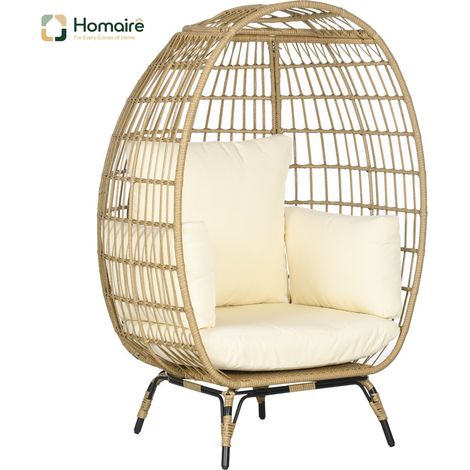 HOMAIRE Rattansessel Korbform avec coussin de siège, chaise de jardin haute pour balcon et terrasse, métal, kaki
