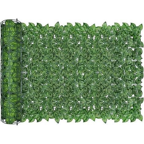 Clôture Artificielle de Feuilles de Lierre artificielles, Écran de clôture antivol de Jardin extérieu,Mur Vegetal clôtures décoratives Faux Fond d'écran d'herbe,300x50cm (Feuille de pastèque) (1/5)