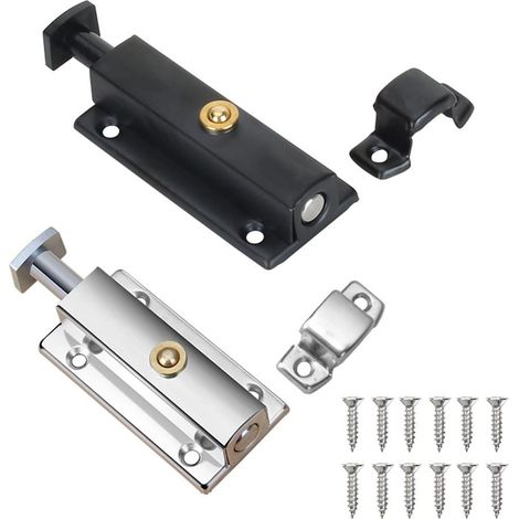 2 Stück Innentürschloss, Badezimmertürschloss mit Federknopf, Silber, Schwarz, automatisches Türschloss 4 Zoll/100 mm, zur Sicherung von Schlafzimmertüren, Schränken (1/5)