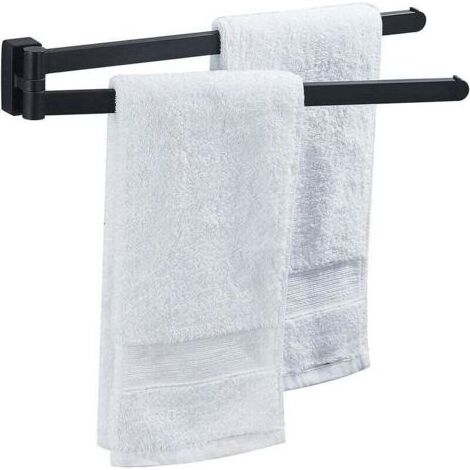 Porte-serviettes pivotant noir mat – 2 barres en acier inoxydable – Support mural gain de place pour salle de bain – Installation facile (1/5)