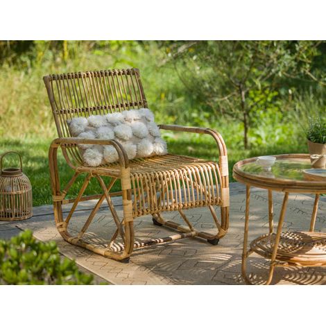 Fauteuil de jardin carré en rotin tressé avec accoudoirs Naturel 64x67x82 cm (1/4)
