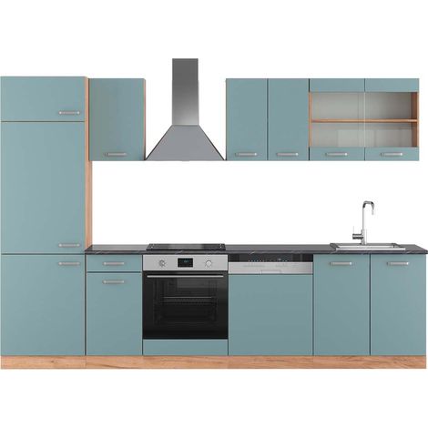 Cucina componibile R-Line, Rovere blu-grigio/oro, 300 cm , PL Antracite, Vicco