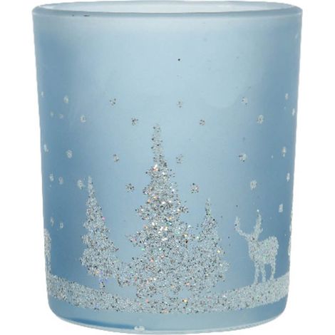 Kaemingk – Photophore de Noël Sky Blue bleu clair avec paillettes argentées, Ø 7 cm, verre