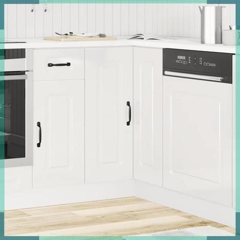 Armoire d'angle de cuisine - Kalmar - blanc brillant - 75,5x75,5x81,5 cm - pieds réglables (1/5)