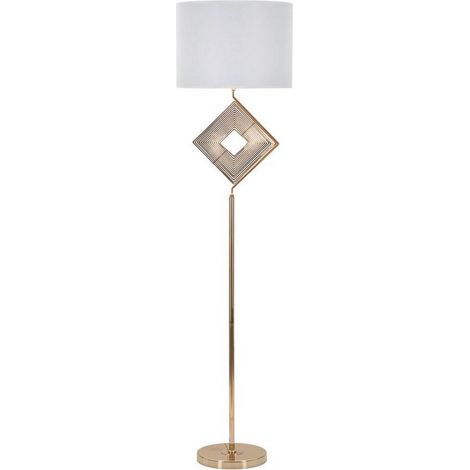 Dmora - Lampada da terra Bionaz, Luce da terra, Lampada da pavimento, Lampada a stelo, 40x40 h161 cm, Bianco e Oro