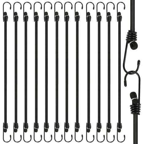 12 Stück elastische Bungee-Seile mit Haken, 30 cm Haken für elastische Bungee-Seile, 8 mm schwarze elastische Expander-Bungee-Seile für Gepäckträger, Campingplanen (1/5)