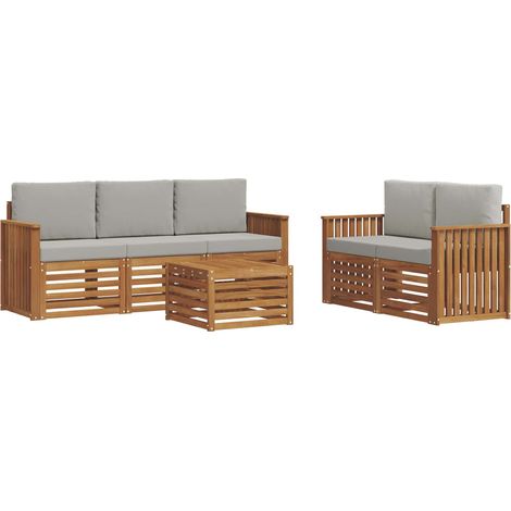 Set di divani da esterno 6 pz Naturale e Grigio Chiaro vidaXL (1/5)